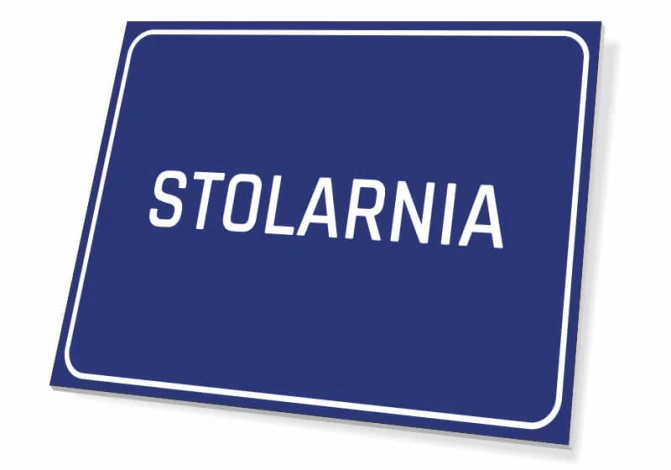 Woodworking Sign - Simple rectangular sign with a blue background and white text reading WOODWORKING.