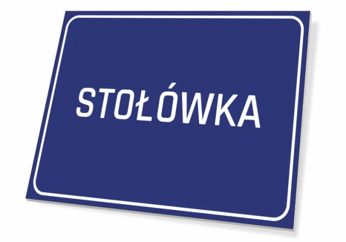 Canteen Sign - Graphic design. Simple blue rectangle with white text CANTEEN.