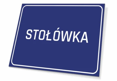Canteen Sign - Graphic design. Simple blue rectangle with white text CANTEEN.