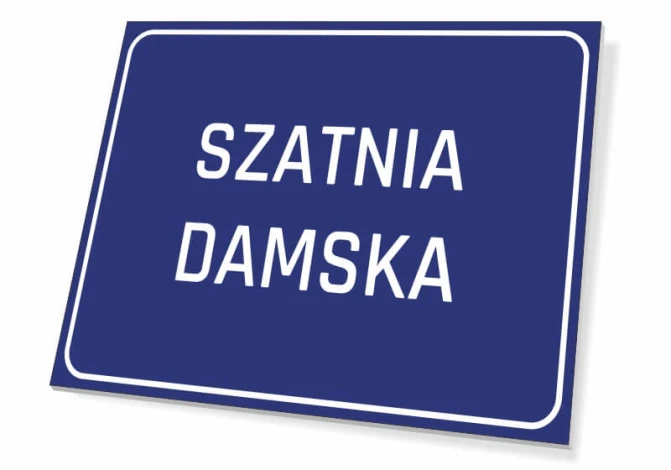 Women\'s Locker Sign - Graphic Design. Simple rectangle with blue background and white text.