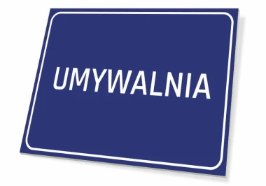 Washbasin Sign - Graphic Design. Simple rectangular sign with a blue background and white text.