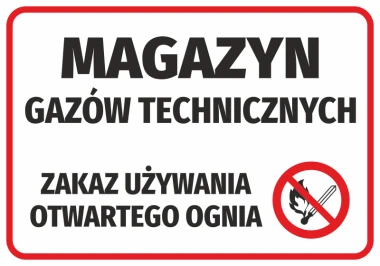 Technical gas storage sticker - no open flames - graphic design. Large text on dark background, symbol included.