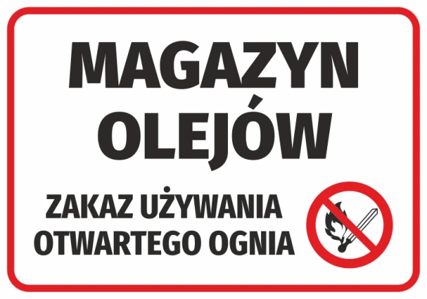 Oil Storage Sticker - No Open Flames - Graphic Design. Large text on a white background with a red border.