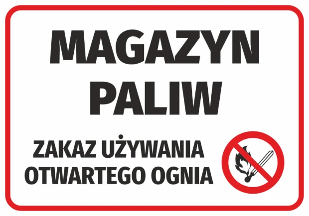 Fuel storage sticker, no open flames allowed - Graphic design. Large text, symbol of a crossed-out flame.