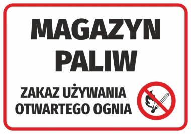 Fuel storage sticker, no open flames allowed - Graphic design. Large text, symbol of a crossed-out flame.
