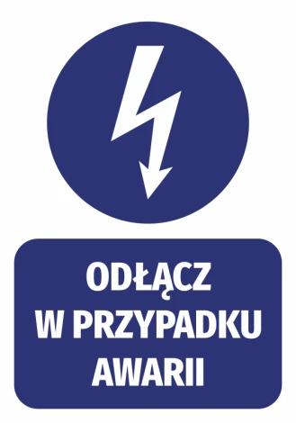 Disconnect in case of emergency sticker - features a lightning bolt in a circle and text on a rectangle.