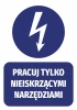 Sticker: Work only with non-sparking tools - Graphic design. Round lightning symbol on a blue background with white.
