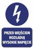 Sticker: High Voltage Unloading Area - Graphic design. Round lightning symbol above rectangular text.