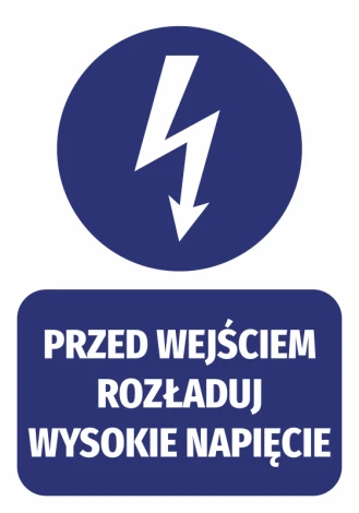 Sticker: High Voltage Unloading Area - Graphic design. Round lightning symbol above rectangular text.