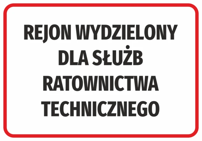 Sticker for designated area for technical rescue services - Graphic design. Simple rectangle with red border.