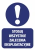 Sticker: Follow all operational guidelines - Graphic design. Round symbol with an exclamation mark on a dark background. Text.