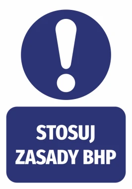 Safety Rules Sticker - Graphic design. Round shape with an exclamation mark and a rectangle with text.
