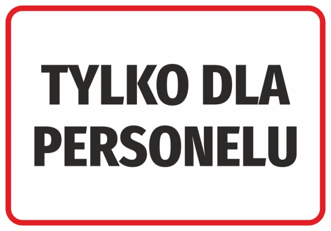 Staff Only Sticker - Graphic design. Simple rectangle with white background, large black text, and red border.