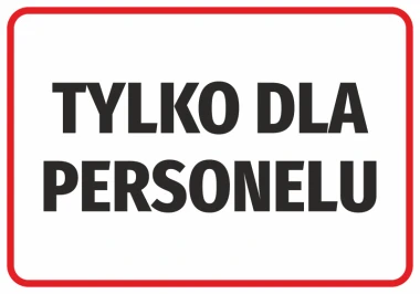 Staff Only Sticker - Graphic design. Simple rectangle with white background, large black text, and red border.