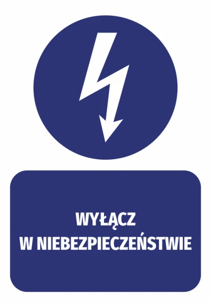 Danger Off Sticker - Graphic Design. Round shape with a lightning bolt and rectangular text.