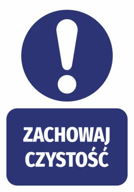 Keep Clean Sticker - Graphic Design. Round symbol with an exclamation mark above a rectangular text.