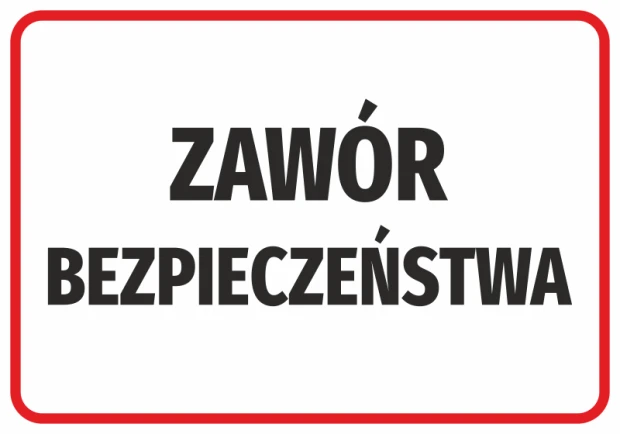 Safety Valve Sticker - Graphic design with large "SAFETY VALVE" text on a white background, surrounded by a red border.