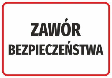 Safety Valve Sticker - Graphic design with large "SAFETY VALVE" text on a white background, surrounded by a red border.