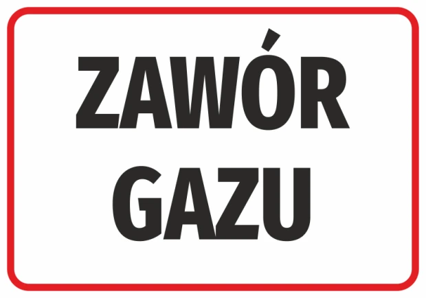 Gas Valve Sticker - Graphic design with large black letters on a white background, surrounded by a red border.