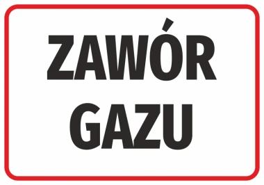 Gas Valve Sticker - Graphic design with large black letters on a white background, surrounded by a red border.