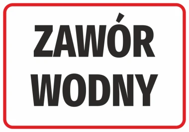 Water Valve Sticker - Simple design with large black letters on a white background and a red border.