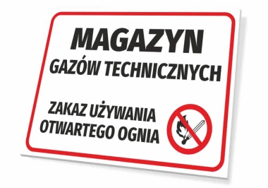 Technical gas storage sign - no open flames - graphic design. Rectangular sign with red accents.