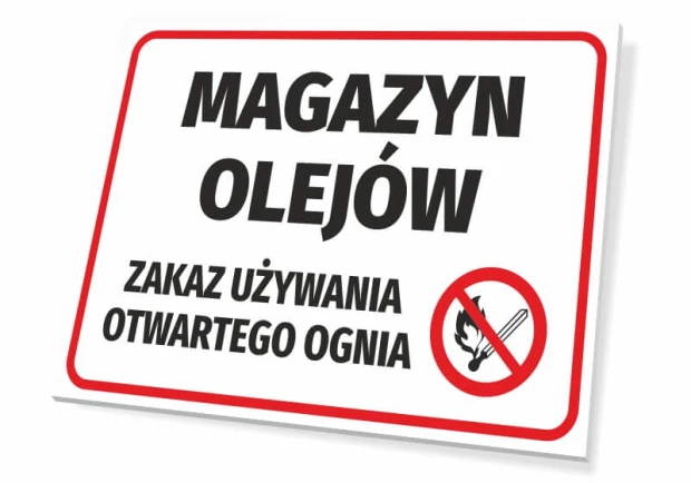 Oil Storage Sign - No Open Flames - Graphic Design. Simple rectangle with red and black colors.