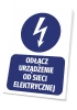Disconnect device from power - Graphic design. Round lightning symbol above rectangular text.