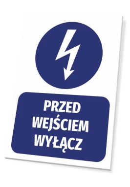 Sign for the entrance: "Turn Off" - Graphic design with a round lightning symbol above a rectangular text.