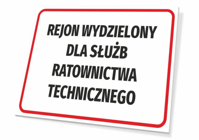 Designated area sign for technical rescue services - Rectangular sign with a white background.