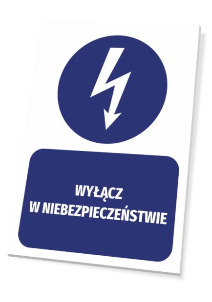 Danger Off Sign - Graphic Design. Round lightning symbol above a rectangular field with text.