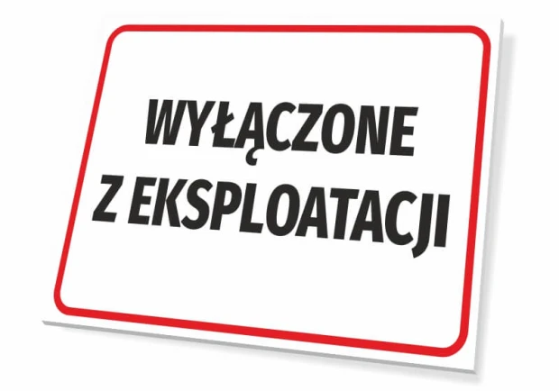 Out of Service Sign - Graphic Design. Simple rectangle with a white background and large black text in red.