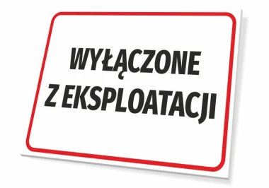 Out of Service Sign - Graphic Design. Simple rectangle with a white background and large black text in red.