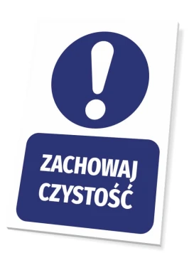 Keep Clean Sign - Graphic Design. Round symbol with an exclamation mark above text on a rectangular base.