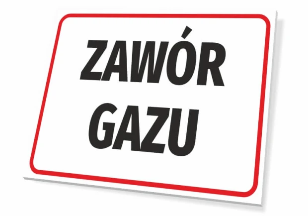 Gas Valve Sign - Rectangular sign with a white background, large black letters, and a red border.