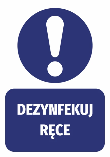 Hand Sanitizer Sticker - Graphic Design. Round shape with an exclamation mark and a rectangle with text.