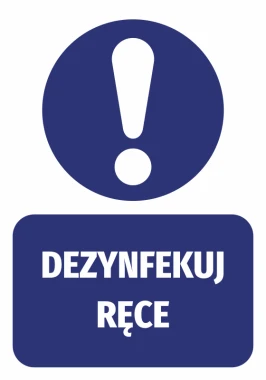 Hand Sanitizer Sticker - Graphic Design. Round shape with an exclamation mark and a rectangle with text.