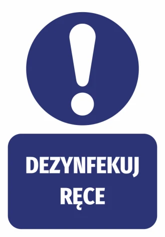 Hand Sanitizer Sticker - Graphic Design. Round shape with an exclamation mark and a rectangle with text.