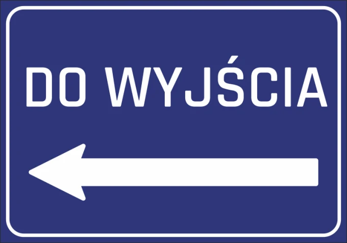 Exit Sticker N254 - Graphic design. Blue background with white text EXIT and a left arrow.