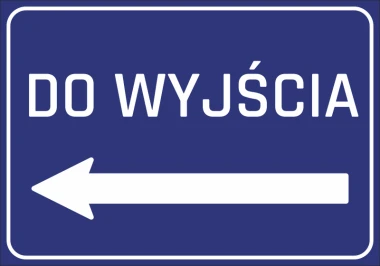 Exit Sticker N254 - Graphic design. Blue background with white text EXIT and a left arrow.