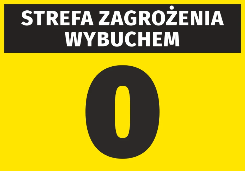 Explosion hazard sticker N258 - Graphic design. Yellow background with large black text and the number 0.