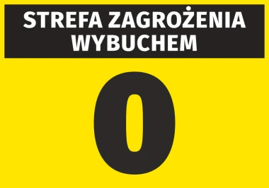 Explosion hazard sticker N258 - Graphic design. Yellow background with large black text and the number 0.