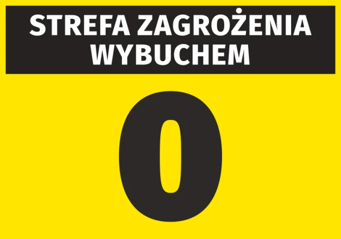 Explosion hazard sticker N258 - Graphic design. Yellow background with large black text and the number 0.