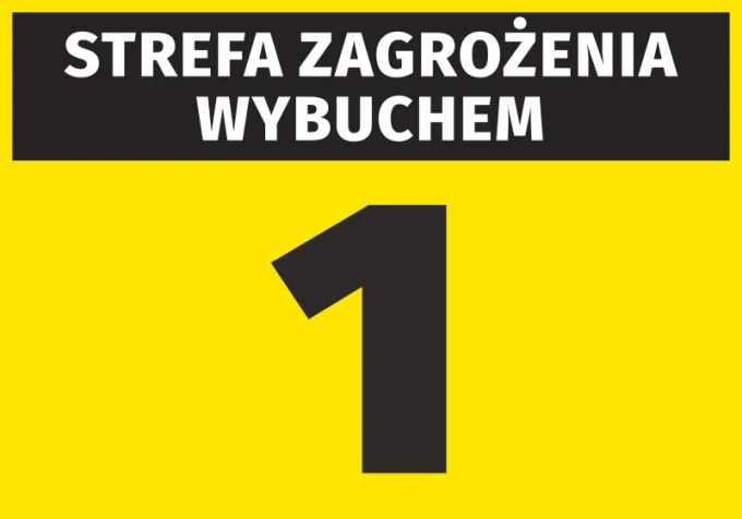 Explosion hazard sticker N259 - Graphic design. Yellow background with black text and large number 1.