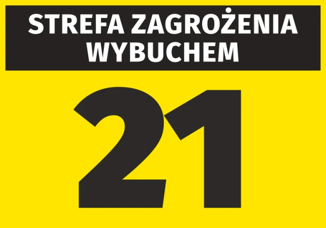 Explosion hazard sticker N262 - Graphic design. Yellow background with black text and large number 21.