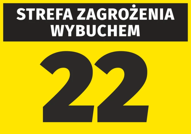 Explosion hazard sticker N263 - Graphic design. Yellow background with black text and large number 22.