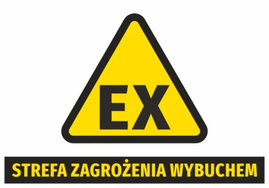 Explosion hazard sticker N265 - Graphic design. Yellow triangle with black EX text and black stripe with text.
