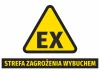 Explosion hazard sticker N265 - Graphic design. Yellow triangle with black EX text and black stripe with text.