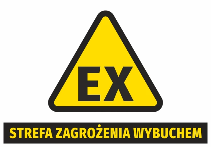 Explosion hazard sticker N265 - Graphic design. Yellow triangle with black EX text and black stripe with text.