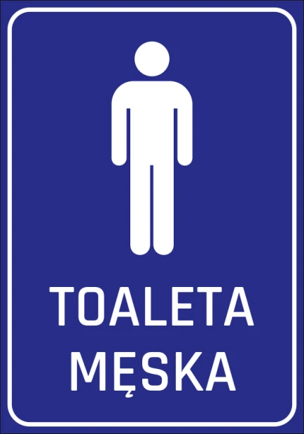 Men\'s Toilet Sticker N233 - Graphic design featuring a simple male figure on a blue background with white text.
